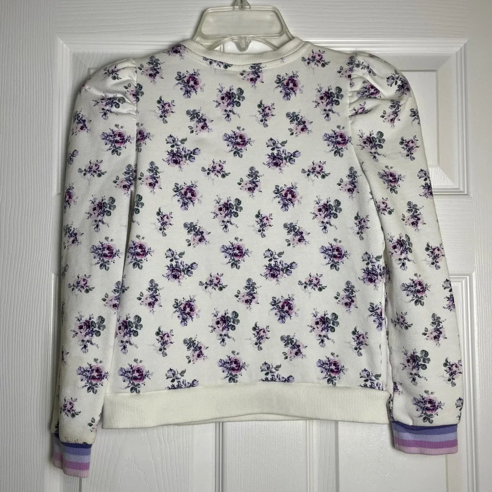 Janie and Jack Kids Girls Floral Puff Sleeve Sweatshirt‎ White Purple Size 12